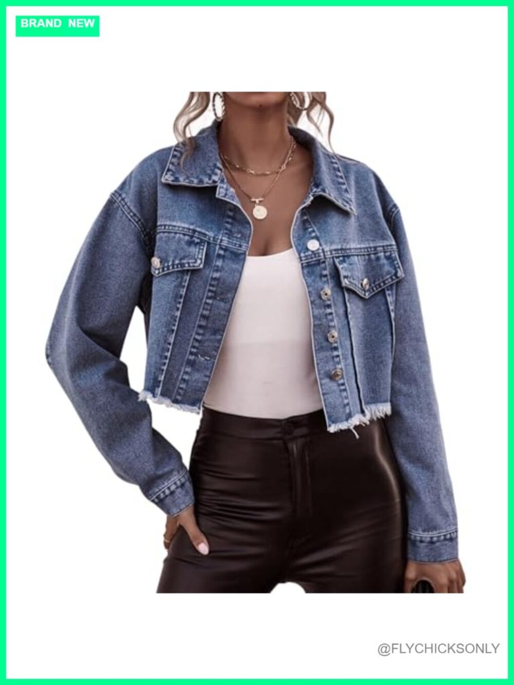 Cropped Distressed Denim Jacket Button-Down Boyfriend Jean Coat